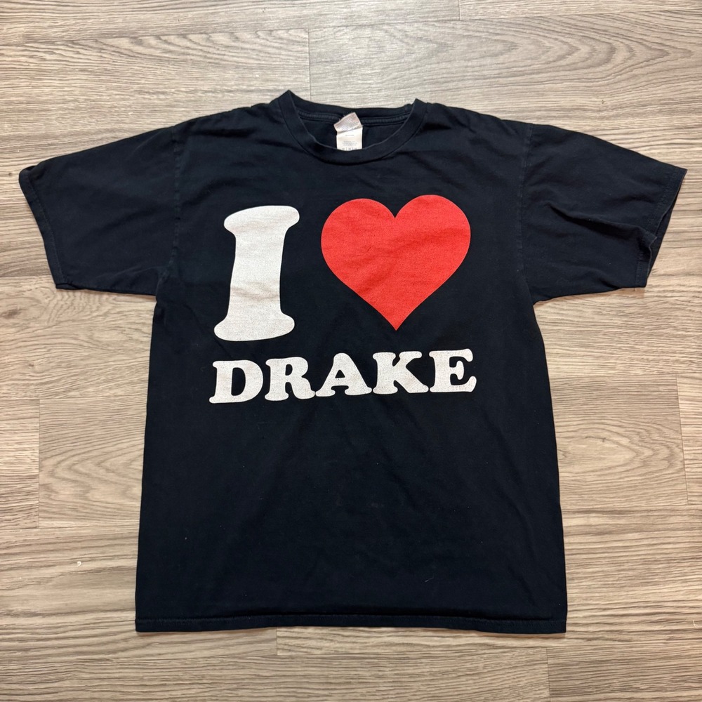 Vintage Y2K I Heart Drake Graphic T-Shirt Black Port & Company Men's Medium